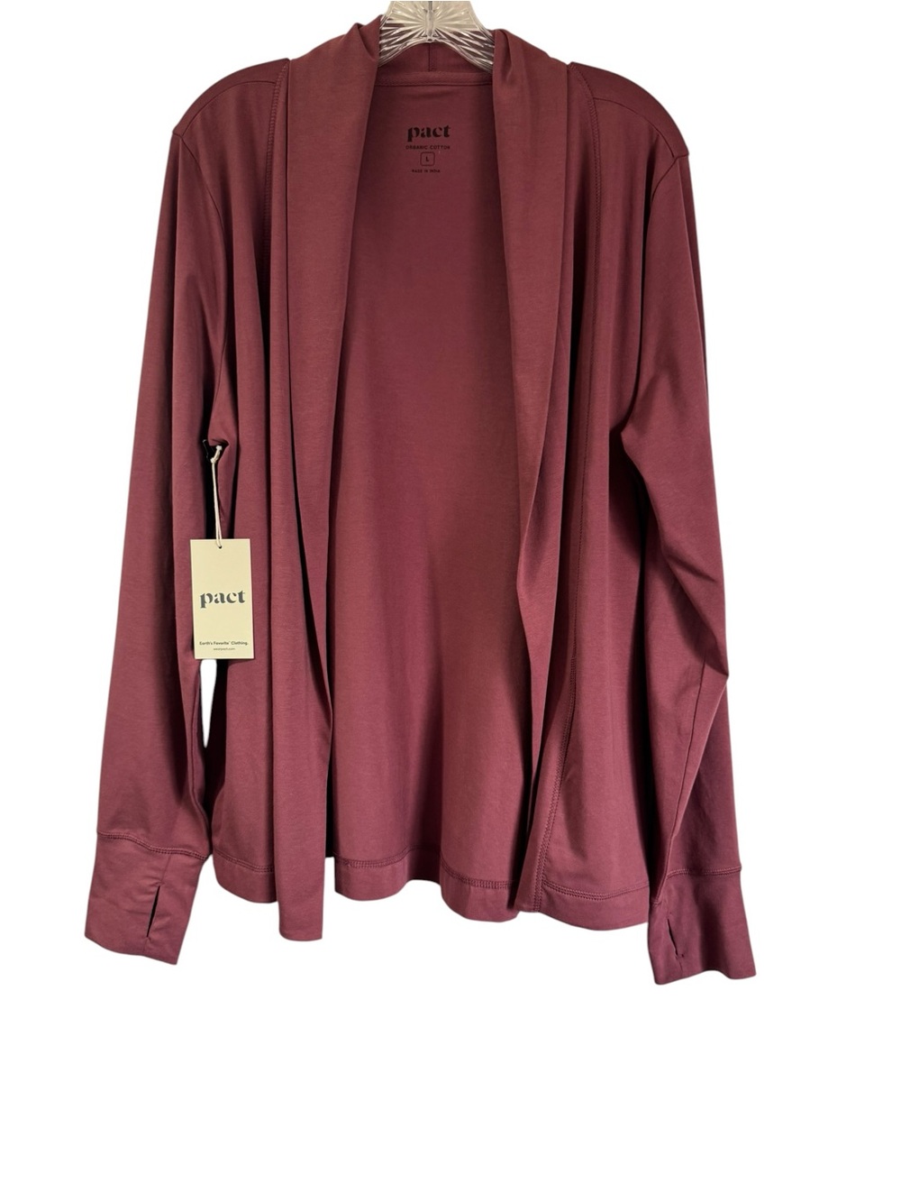 Pact Organic Luxe Essential Swing Stretch Cardigan Maroon Red Womens Large NEW